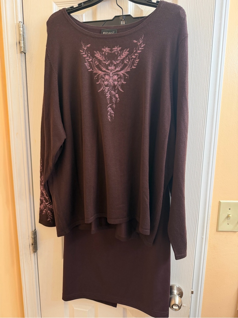 Layne Bryant Relaxed Floral-Embroidered Long Sleeve Top - and skirt Plum size 26